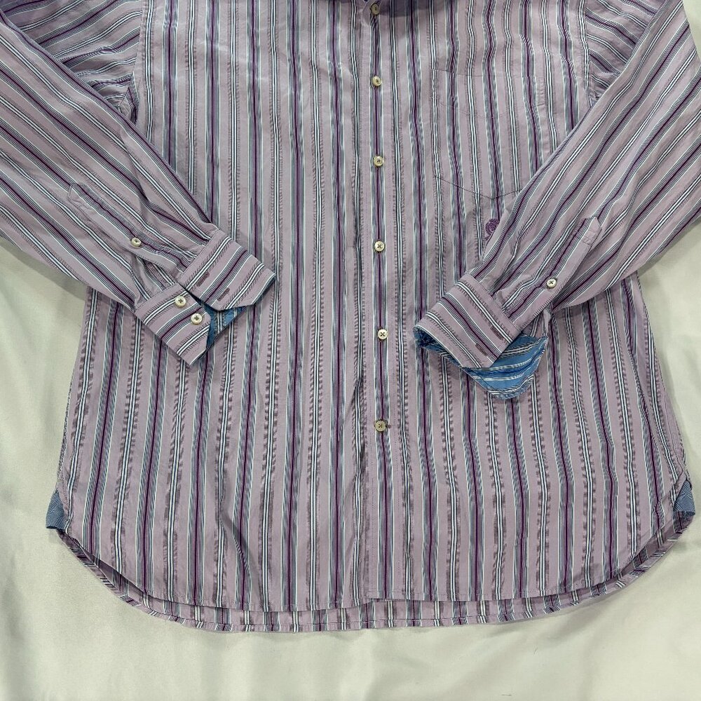 Tommy Hilfiger Long Sleeve Shirt Purple Striped 80's 2-Ply Cotton Large    Lot G - Picture 2 of 5